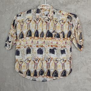 Vintage 90s Sostanza Abstract Architectural Rayon Shirt Men's Lrg All Over Print